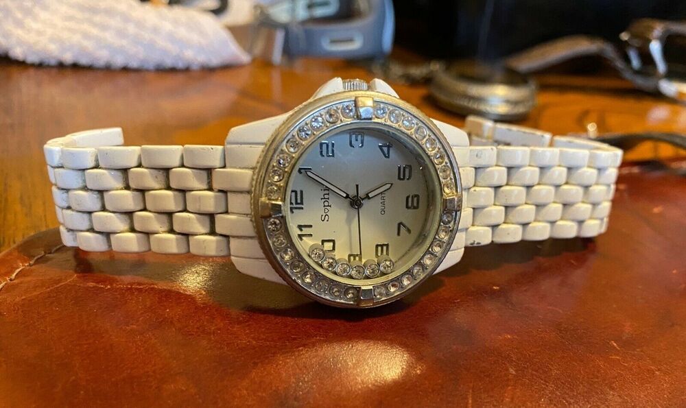 Women's Sophie Watch by Collezio, White Band and Case, Crystal Accented Bezel